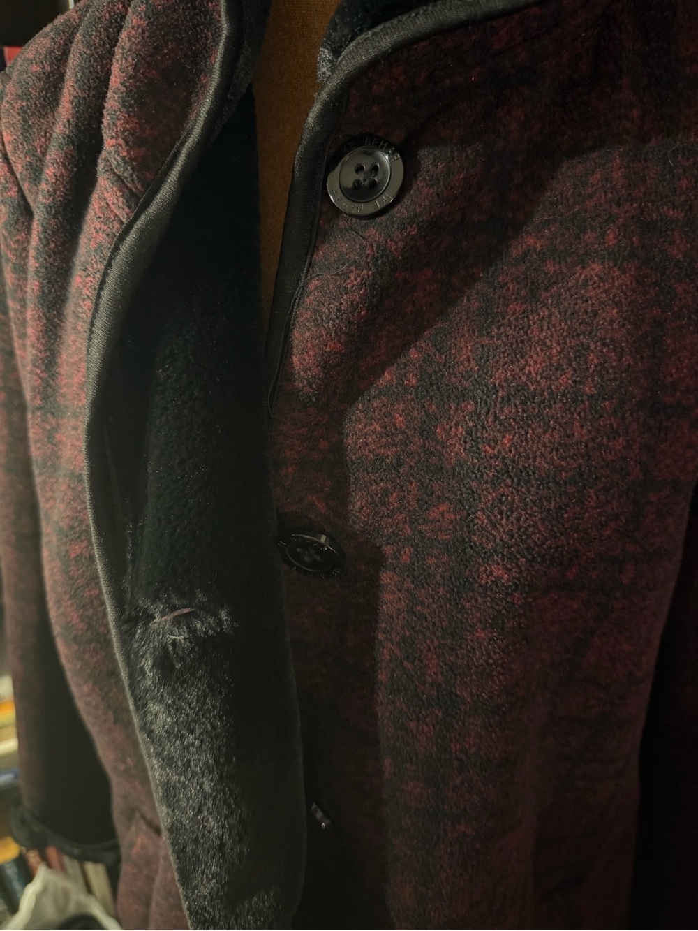 Ike Behar Burgundy and Black Plaid Wool Pea Coat so so so soft and cozy